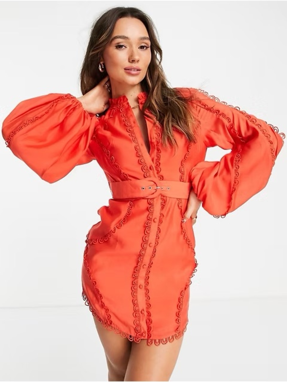 ASOS DESIGN Blouson Sleeve Mini Dress with Lace Detail